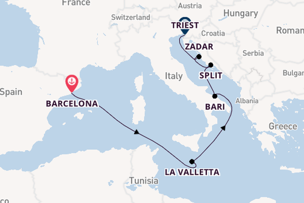 Middellandse Zee vanaf Barcelona, Spanje met de Queen Victoria