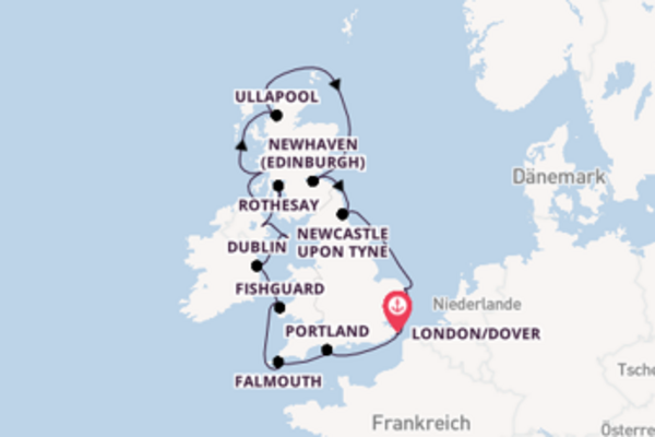 Atemberaubende Kreuzfahrt über Isle of Man nach London/Dover