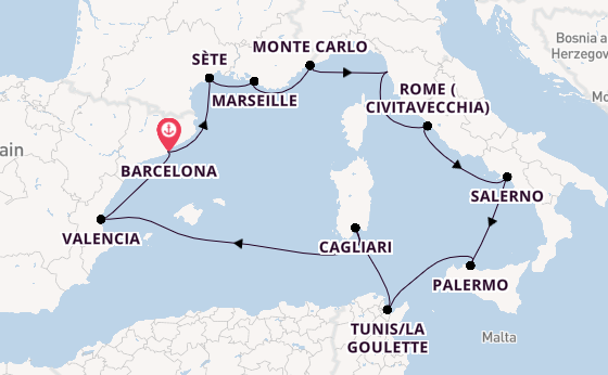 Western Mediterranean from Barcelona, Spain with the Viking Star