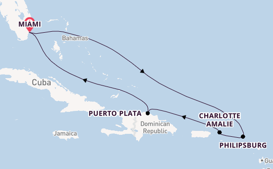 Caribbean from Miami, Florida, USA with the MSC Seashore