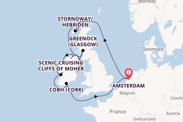 Britse Eilanden vanaf Amsterdam, Nederland met de Zuiderdam