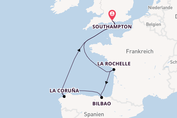 England ab Southampton, Großbritannien auf der MSC Meraviglia