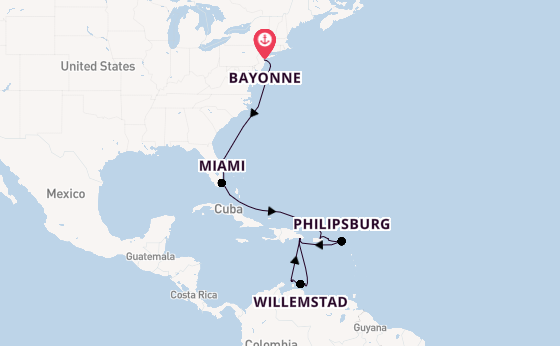 Caribbean vanaf Bayonne, New Jersey, Verenigde Staten met de Mein Schiff 1