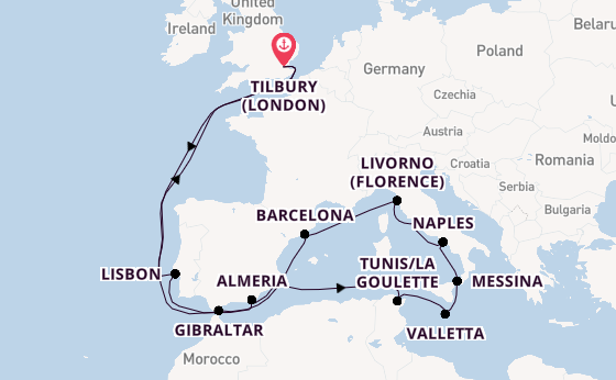 23 day trip on board the Ambience from Tilbury (London)