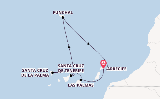 Canarische Eilanden vanaf Arrecife, Lanzarote, Spanje met de MSC Fantasia