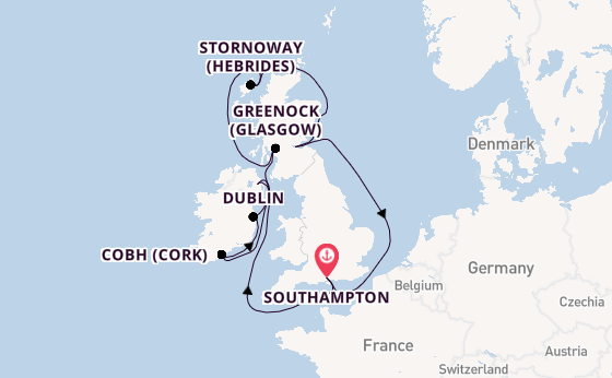 British Isles from Southampton, England with the Norwegian Sky