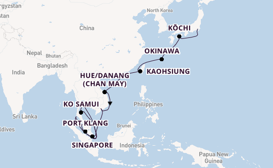 Zuidoost-Azië vanaf Tokio, Japan met de Diamond Princess