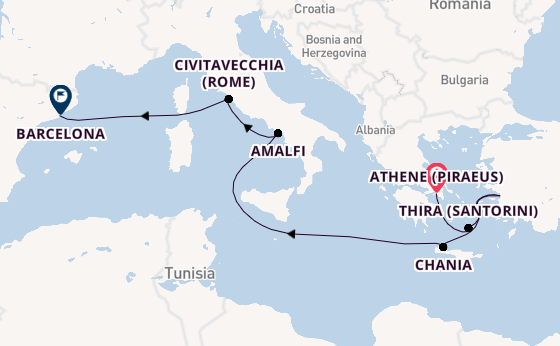 Middellandse Zee vanaf Athene (Piraeus), Griekenland met de Rhapsody of the Seas