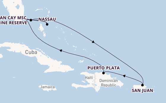 Caribbean from Miami, Florida, USA with the MSC Seaside