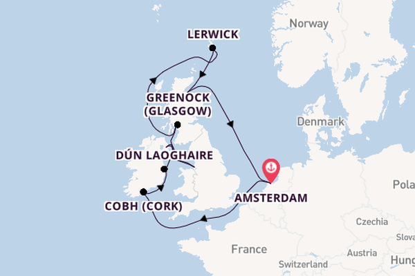 Britse Eilanden vanaf Amsterdam, Nederland met de Celebrity Eclipse
