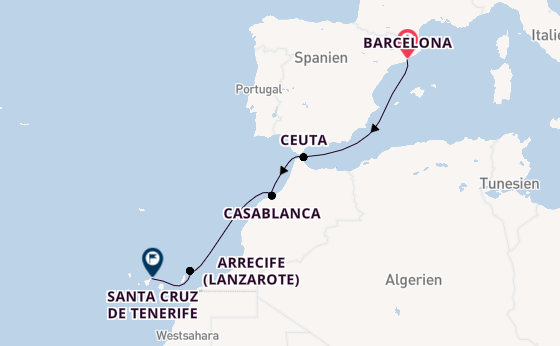 Kanarische Inseln ab Barcelona, Spanien auf der EXPLORA II