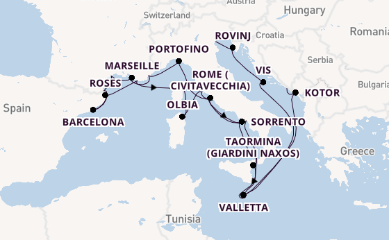 Western Mediterranean from Fusina (Venice) with the Seabourn Ovation 