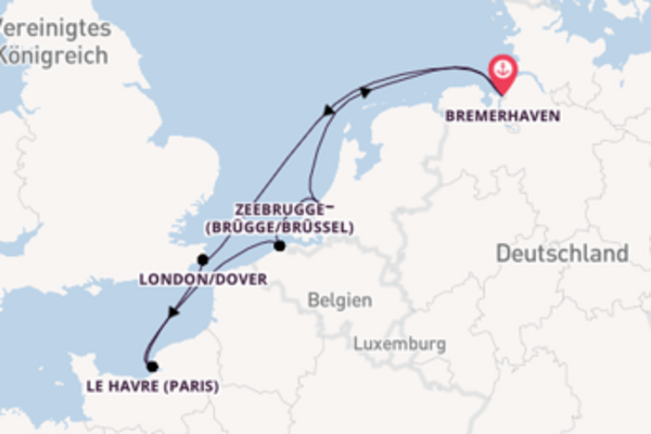 Traumhafte Kreuzfahrt über London/Dover nach Bremerhaven