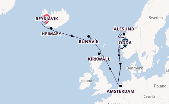 Noorwegen vanaf Reykjavik, IJsland met de Zuiderdam