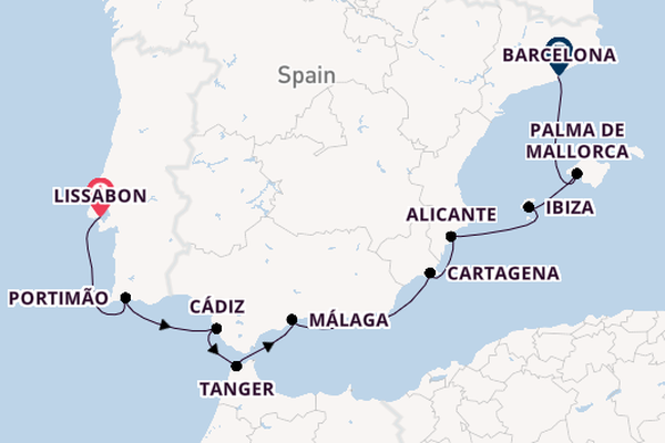 Westelijke Middellandse Zee vanaf Lissabon, Portugal met de Seven Seas Mariner