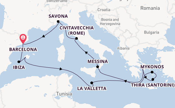 Middellandse Zee vanaf Barcelona, Spanje met de Costa Serena