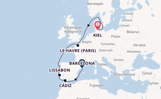 Westliches Mittelmeer ab Kiel, Deutschland auf der Costa Diadema