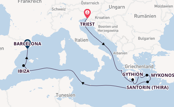 Mittelmeer ab Triest, Italien auf der Seven Seas Prestige