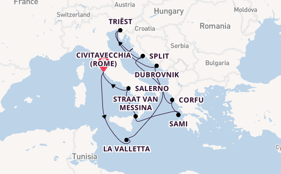 Middellandse Zee vanaf Civitavecchia (Rome), Italië met de Queen Elizabeth
