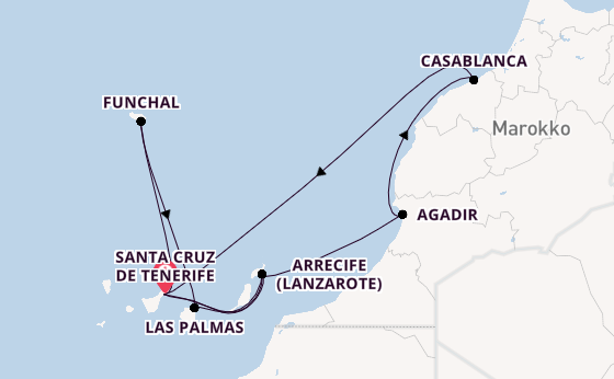 Kanarische Inseln ab Santa Cruz de Tenerife, Spanien auf der Azura