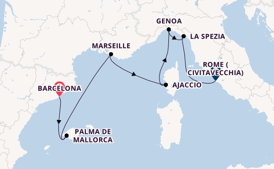 Western Mediterranean from Barcelona, Spain with the Sun Princess
