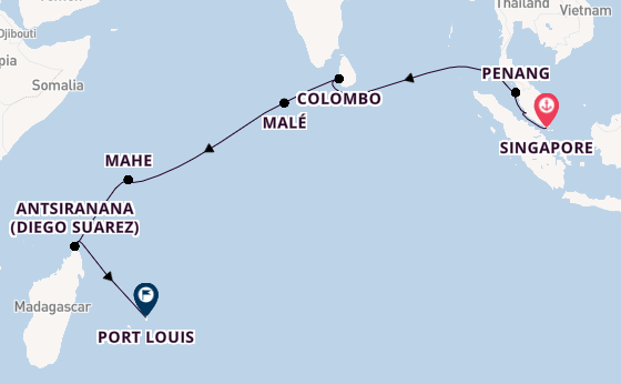 India and Indian Ocean from Singapore, Singapore with the Seven Seas Mariner