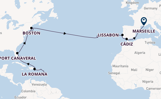 trans-Atlantisch vanaf Pointe-à-Pitre, Guadeloupe met de Costa Fascinosa