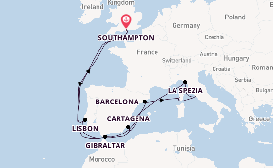 Western Mediterranean from Southampton, England with the Bolette