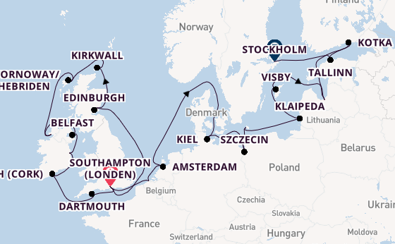 Britse Eilanden vanaf Southampton (Londen), Engeland met de Insignia