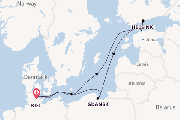 Oostzee vanaf Kiel, Duitsland met de Mein Schiff Flow