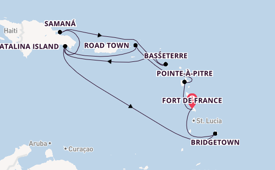 Karibik ab Fort de France, Martinique auf der MSC Opera