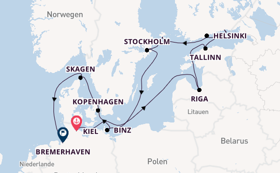 Europa ab Kiel, Deutschland auf der Amadea