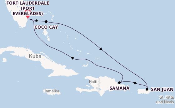 Karibik ab Fort Lauderdale (Port Everglades), USA auf der Legend of the Seas