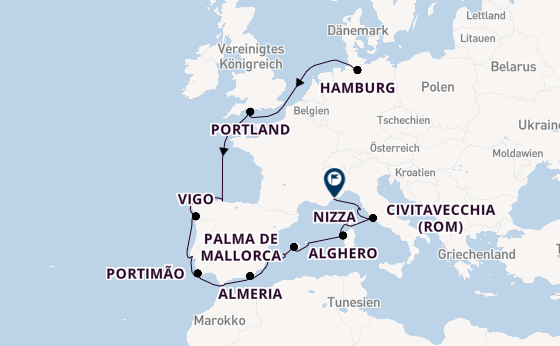 Westliches Mittelmeer ab Hamburg, Deutschland auf der MS Hamburg