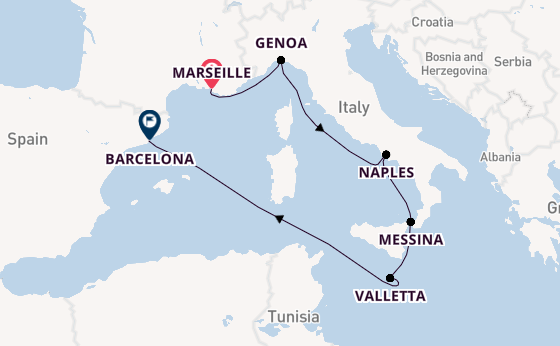 Western Mediterranean from Marseille, France with the MSC World Europa