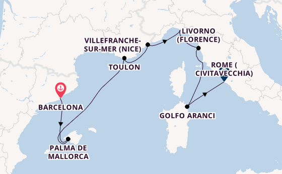 Western Mediterranean from Barcelona, Spain with the Seven Seas Prestige