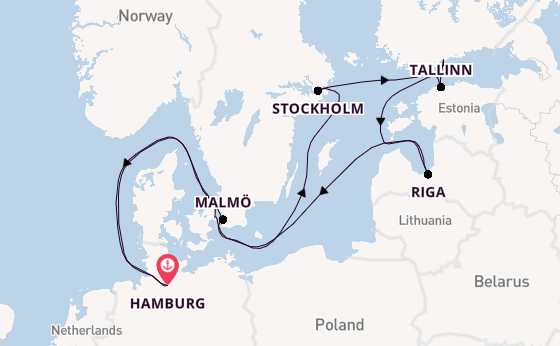 Europa vanaf Hamburg, Duitsland met de Amadea