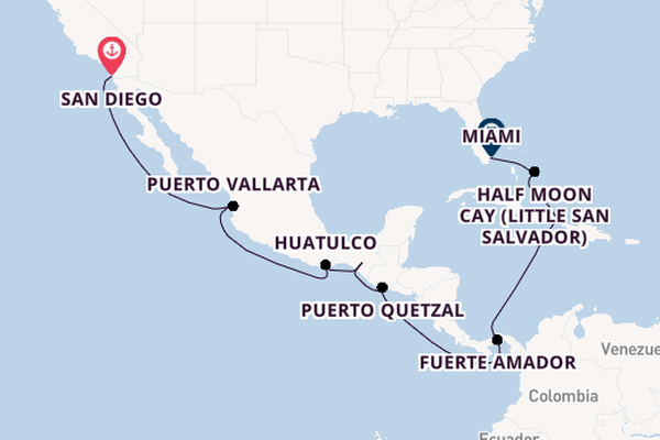 Central America from San Diego, California, USA with the Zuiderdam