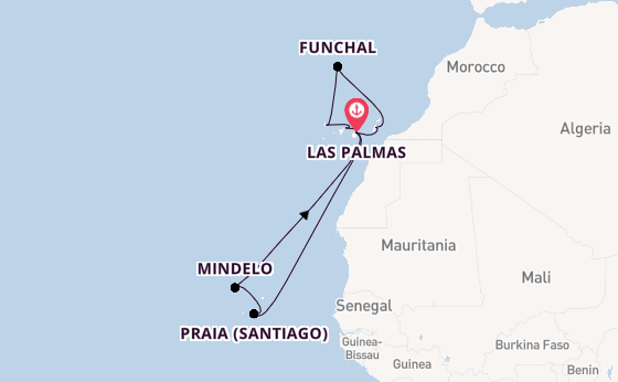 Canarische Eilanden vanaf Las Palmas, Gran Canaria, Spanje met de Mein Schiff 7