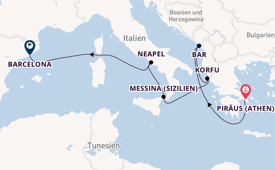 Mittelmeer ab Piräus (Athen), Griechenland auf der Sun Princess