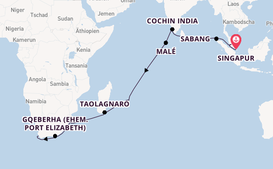 Afrika ab Singapur, Singapur auf der Azamara Onward