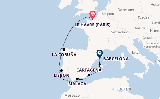 Western Mediterranean from Le Havre (Paris), France with the Seven Seas Voyager