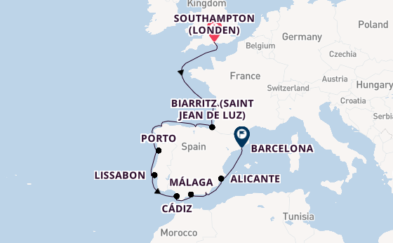 Westelijke Middellandse Zee vanaf Southampton (Londen), Engeland met de Sirena
