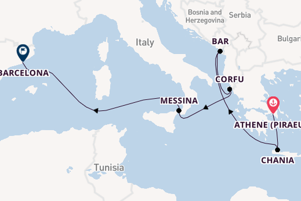 Middellandse Zee vanaf Athene (Piraeus), Griekenland met de Sun Princess