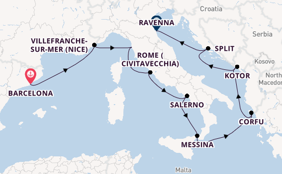 Mediterranean Sea from Barcelona, Spain with the Norwegian Viva