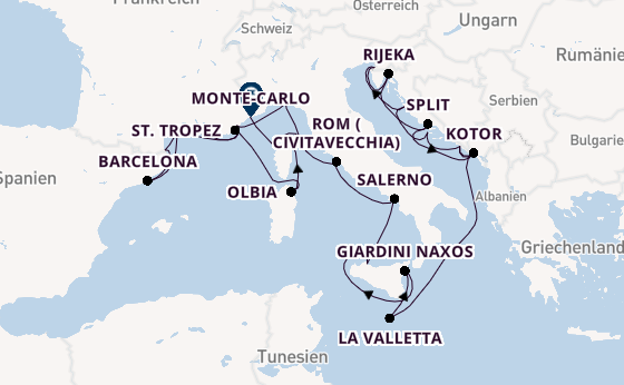 Mittelmeer ab Dubrovnik, Kroatien auf der Seabourn Ovation