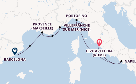 Westelijke Middellandse Zee vanaf Civitavecchia (Rome), Italië met de Celebrity Equinox