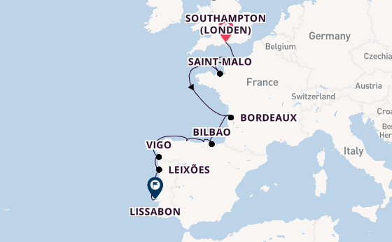 Portugal vanaf Southampton (Londen), Engeland met de Silver Dawn