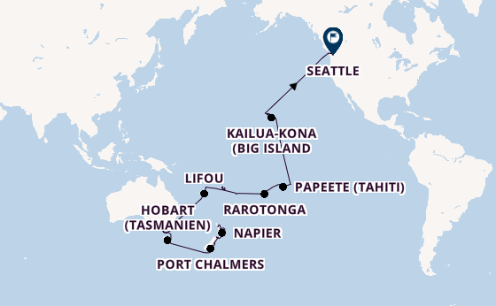 Transpazifik ab Auckland, Neuseeland auf der Westerdam