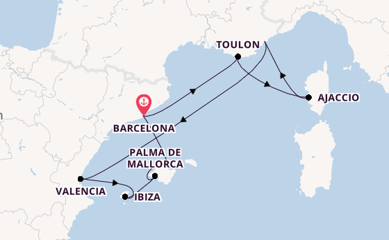 Western Mediterranean from Barcelona, Spain with the Silver Ray